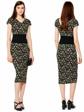 Tory Burch Juillet Vilette Ditsy Floral Midi Stretch Casual Dress Size Medium